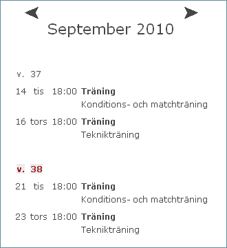 När du går in i kalendern så ser du hela månadens händelser. Du kan också klicka dig framåt och bakåt i tiden.