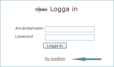 För att lägga till en ny användare klickar denne på länken Ny medlem och fyller i uppgifterna. Administratören godkänner och användaren får hem sina inloggningsuppgifter via e-post.